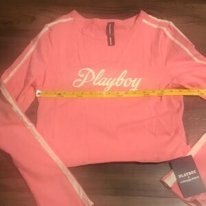 Playboy Pink Logo adult small top Sweatshirt long sleeved crop top